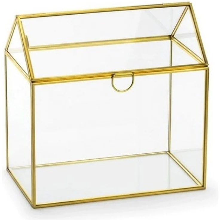 partydeco Geschenkbox, Kartenbox Hochzeit 21cm Glas transparent / gold – Bild 2