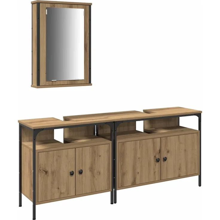 vidaXL Badezimmer Waschbeckenmöbel mit Regal 3 pcs Braun Holzwerkstoff 3334392 – Bild 1