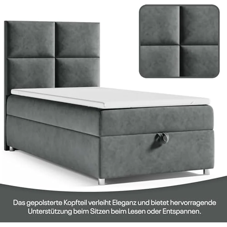Best For Home Boxbett Trinity K-2, Graphit, Boxspringbett mit Bettkasten, 80x200 cm – Bild 3