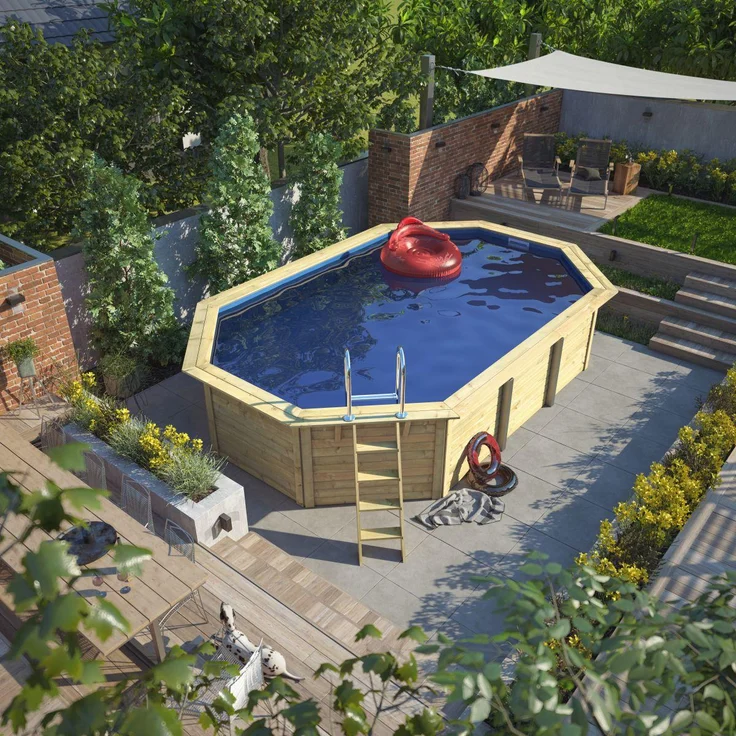 Achteck-Pool X4 400x611 cm Holz kdi, Set mit Filter+Skimmer, Karibu