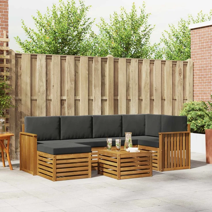 vidaXL Outdoor-Sofagarnitur 7 stk. 5-Sitzer Natur und Anthrazit 3375127 – Bild 1