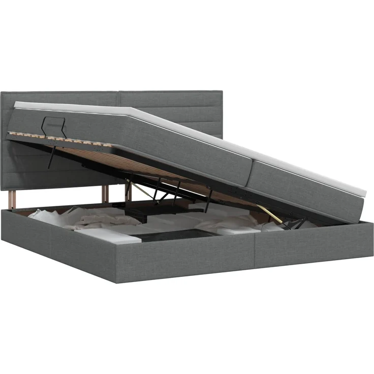 vidaXL Aufbewahrungsbett mit Matratze Dunkelgrau 200 x 200 cm Stoff 3459463 – Bild 2