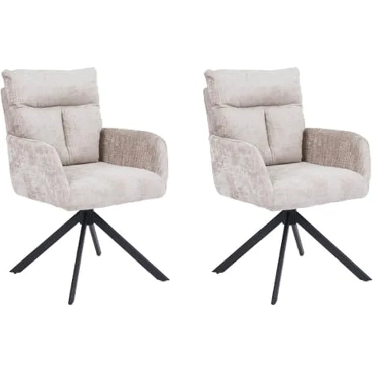 HOME DELUXE Esszimmerstuhl mit Armlehne ALUNA Chenille - 2er Set Beige – Bild 1