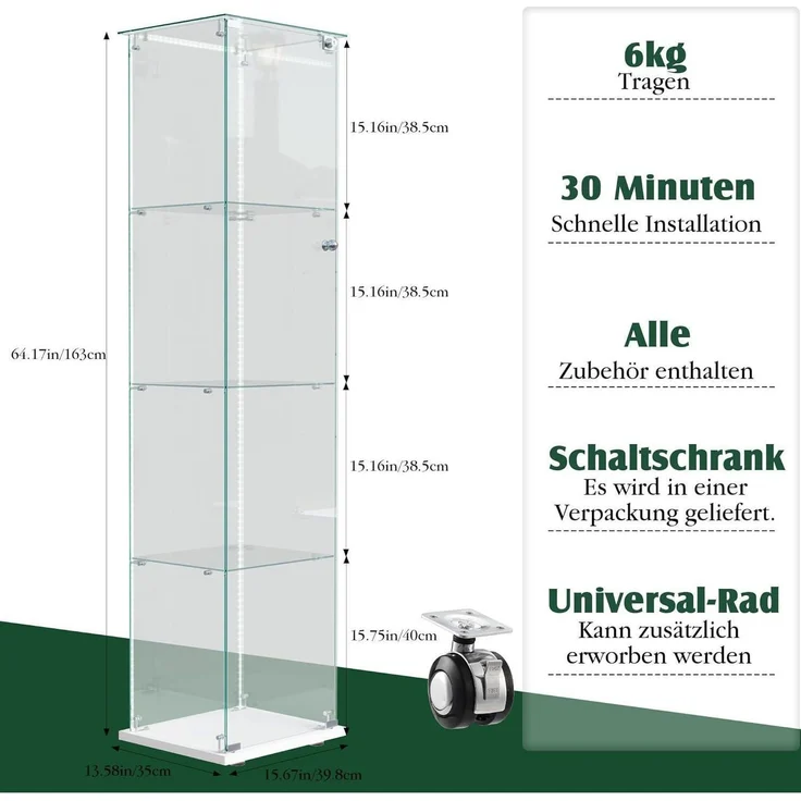 Glasvitrine Standvitrine mit LED 4 Etagen Holz – Bild 2