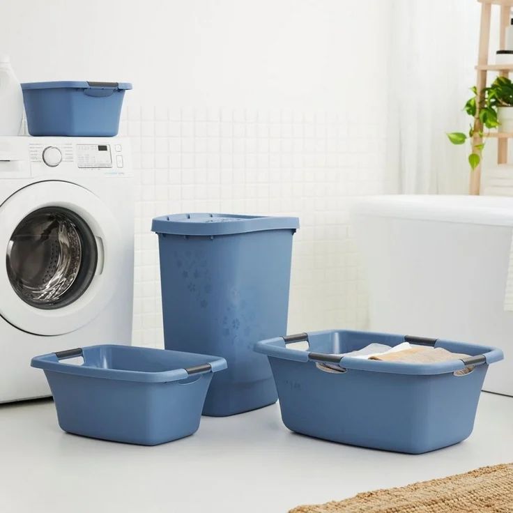 Rotho Wäschewanne Flowers 50 l Wäschekorb Wäschesammler Griffe Wäsche Korb Box – Bild 1