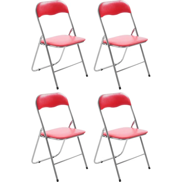 CLP 4er Set Klappstuhl Felix Klappbarer mit Kunstleder PVC Sitz Gepolstert - Farbe:rot/silber – Bild 1