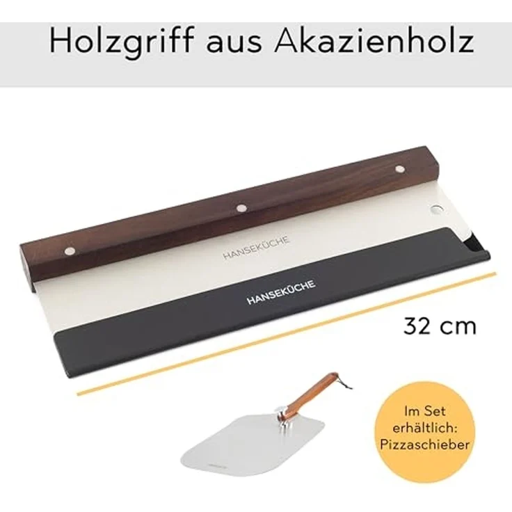 Hanseküche Pizzaschneider Pizzaschneidemesser mit Klingenschutz, 32cm Edelstahl Klinge - Stilvoller Griff aus Akazienholz – Bild 2