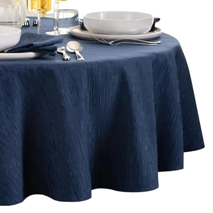 Elrene Home Fashions Continental Tischdecke, solide Textur, Wasser- und schmutzabweisend, 177,8 cm, rund, Marineblau – Bild 1