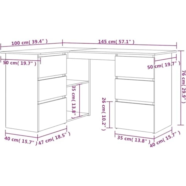 vidaXL Eckschreibtisch Artisan-Eiche 145x100x76 cm Holzwerkstoff 855963 – Bild 4