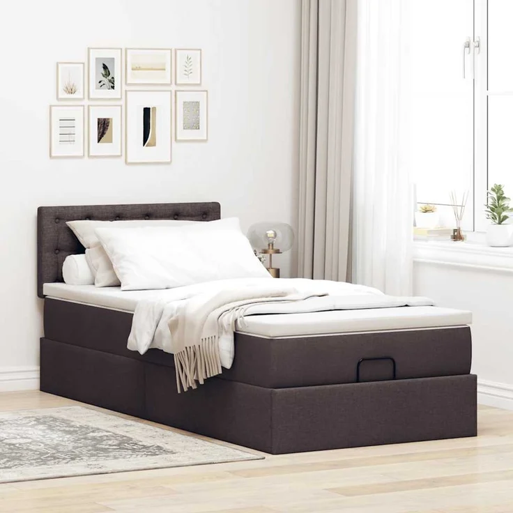 vidaXL Ottoman-Bett mit Matratze Dunkelbraun 100x200 cm Stoff 3311604 – Bild 3