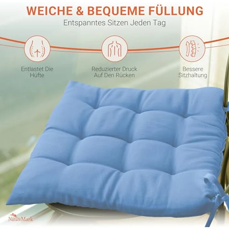 NatureMark Sitzkissen Sitzkissen 40 X 40 CM, Universal Sitzpolster Kissen, schadstoffgeprüft, Hell blau – Bild 6
