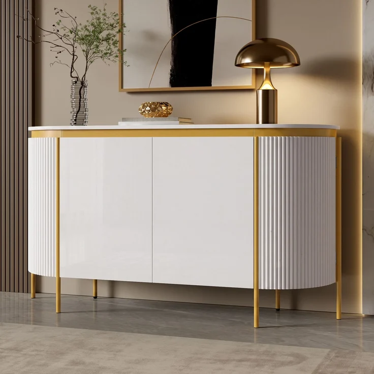 ZUBALIYA Sideboard 140x38x80 cm, mit 4 Türen, aus MDF, Weiß – Bild 2