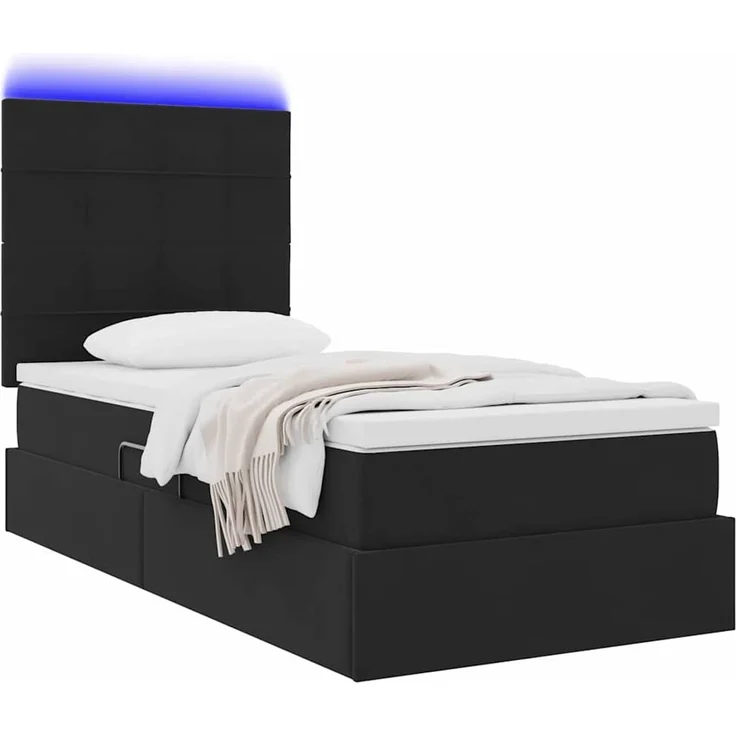 vidaXL LED-Speicherbett mit Matratze Schwarz 100 x 200 cm Samt 3372647 – Bild 3