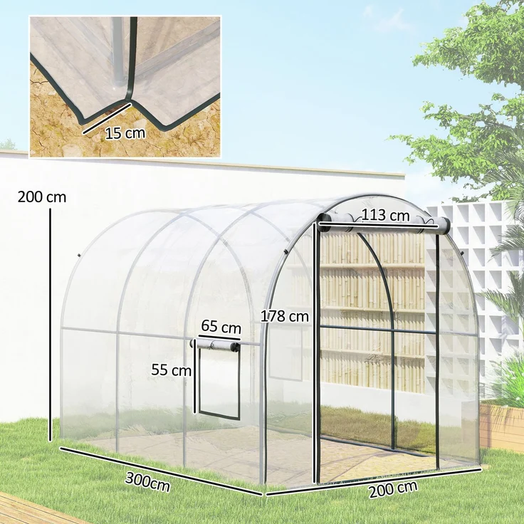 MELAYR, 6 m² Tunnelgewächshaus (3 m L x 2 m B x 2 m H) mit verstärktem Rohrrahmen, Transparent – Bild 5