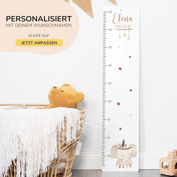 KIDSMOOD - Messlatte für Kinderzimmer Personalisiert, 70-140 cm - Messlatte Kinder Holz personalisiert Mit Namen für Baby- & Kleinkinderzimmer - Individuelles Geschenk für Kinder und Babys zum Geburt – Bild 4