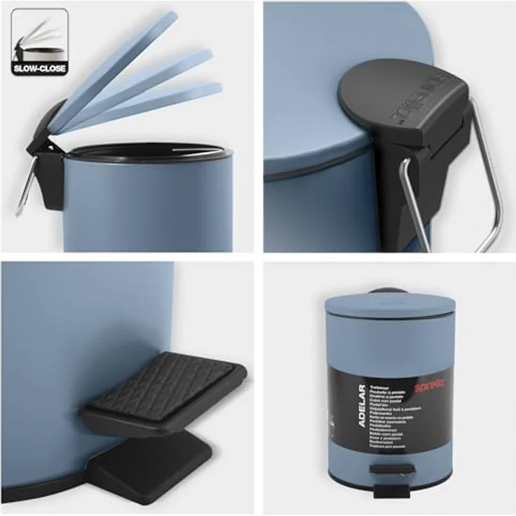 Spirella SP2285 Kosmetikeimer 3 Liter Edelstahl mit Absenkautomatik, Softclose und herausnehmbarem Inneneimer, blau – Bild 4