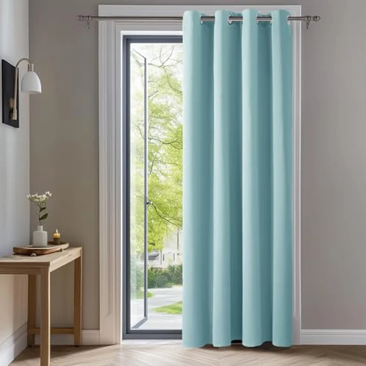 Deconovo Blickdichte Gardinen mit Ösen Verdunklung Thermovorhang Himmelblau | 1 Stück, H240 x B140 cm, Ösenschal, Kälteschutz und Hitzeschutz, Abdunkelnd, Sichtschutz für Schlafzimmer, Blackout Curtain – Bild 1