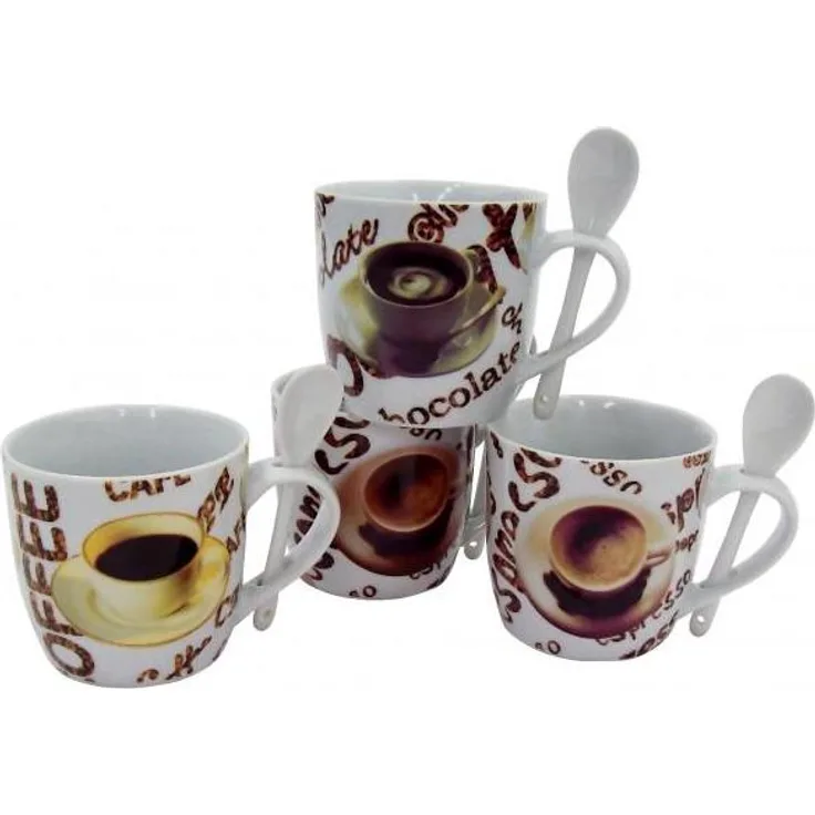 Kaffeebecher Porzellan Set 4tlg. mit Löffel aus Porzellan