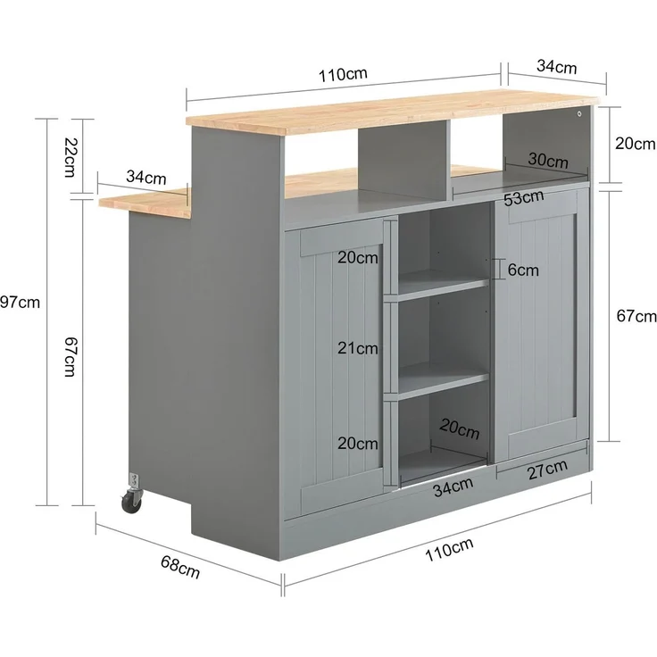 SoBuy FSB36-HG Kücheninsel, MDF, Melamin, Grau, 110 x 97 x 64 cm – Bild 3