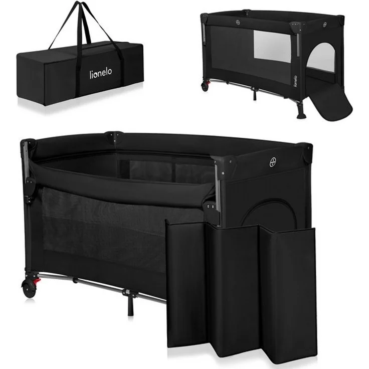Lionelo Ellen 3 in 1 Reisebett von 0 bis 3 Jahren, Beistellbett für Neugeborene und ältere Kinder bis 15 kg, 2 Matratzenhöhen, Befestigungsgurte, seitlicher Reißverschluss, 2 Rollen, Tasche – Bild 4