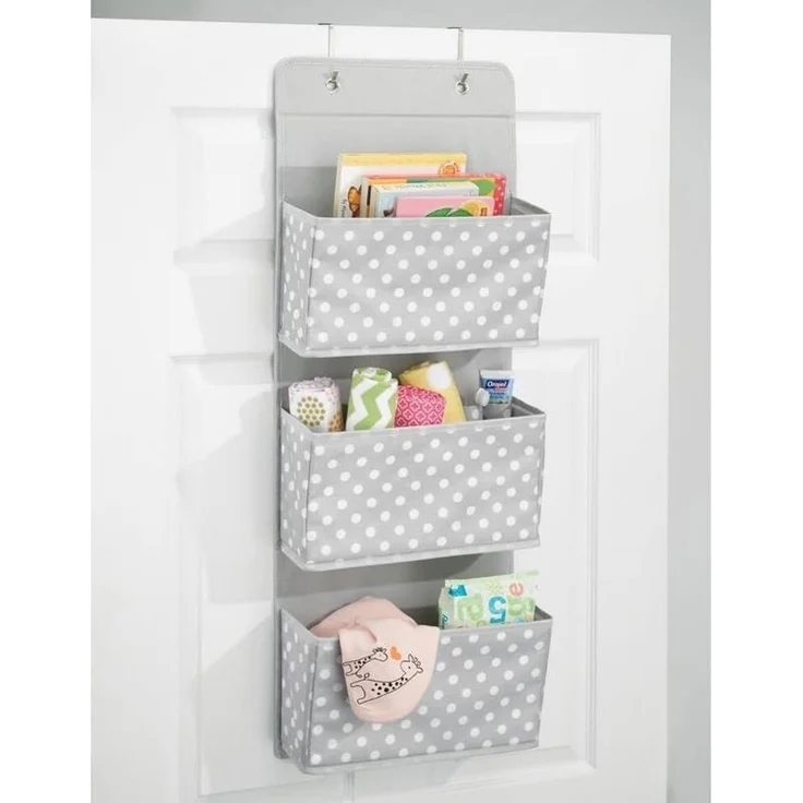 Hängeaufbewahrung Taschengarderobe mDesign Hängesystem mit 3 Taschen Grau/Weiß – Bild 2