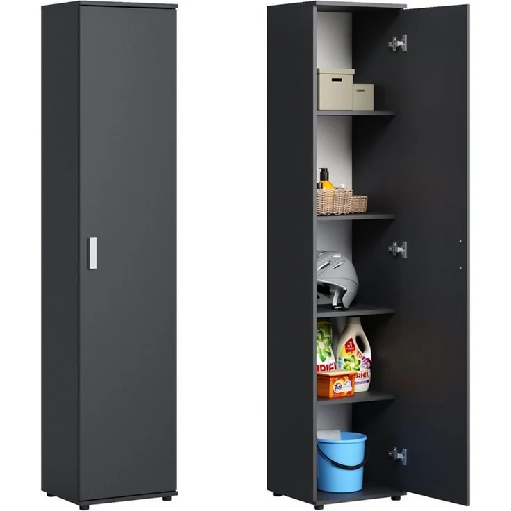 Home Collective Mehrzweckschrank Schmaler Schrank 40 cm breit mit 1 Tür & 4 Einlegeböden (Universalschrank Haushaltsschrank für Haushalt, Flur, Büro oder Schlafzimmer) 40x35x184 cm (BxTxH), Anthrazit – Bild 1