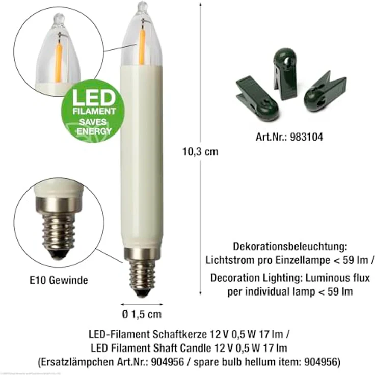 Hellum Lichterkette Weihnachtsbaumbeleuchtung, 16,3 m mit LED-Filament Schaftkerzen in elfenbein, für Innenbereich, VDE/GS zertifiziert – Bild 4