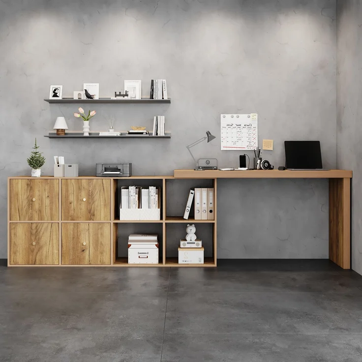Schreibtisch mit drehbarer Arbeitsplatte, 120x48x78 cm, Sideboard 140x35x74 cm, Eichenoptik – Bild 1
