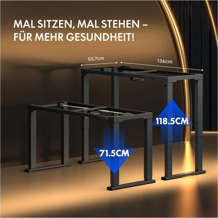 FLEXISPOT Schreibtisch Höhenverstellbarer Schreibtischgestell E2Q, mit 4-Beinen (6-Tasten-Steuerung mit USB-Anschluss, Großzügige Tischplattengröße 120-200 cm, 73-123 cm höhenverstellbar, 150 kg Traglast), Doppelmotor, Optimales Kabelmanagement, Modern... – Bild 2