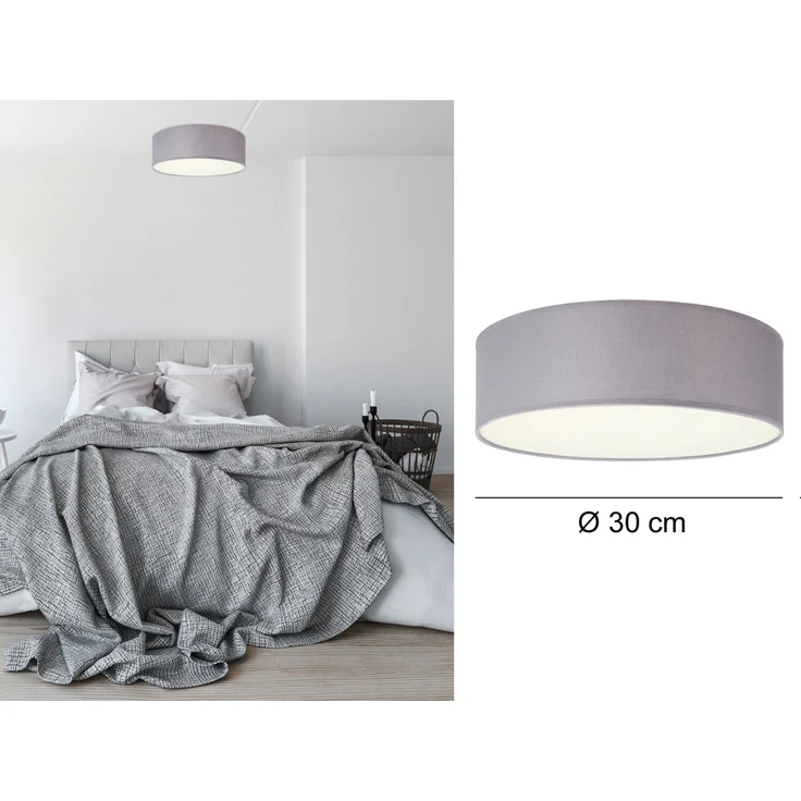 LED Deckenleuchte Stoff Grau / Abdeckung satiniert, Ø 30cm – Bild 3