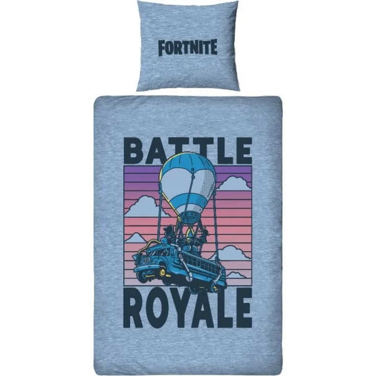 MTOnlinehandel Bettwäsche Fortnite Battle Royale, 135x200 + 80x80 cm, Geschenk für Gamer, 100% Polyester, 2 teilig, Wende-Motiv für Gamer • Battle Bus