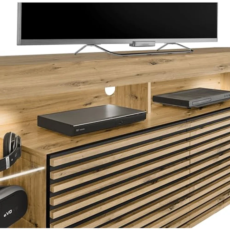 GOAL 2 TV-Lowboard mit LED-Beleuchtung in Artisan Eiche Optik, Schwarz - TV Schrank mit viel Stauraum für Ihr Wohnzimmer - 179 x 67 x 44 cm (B/H/T) – Bild 4