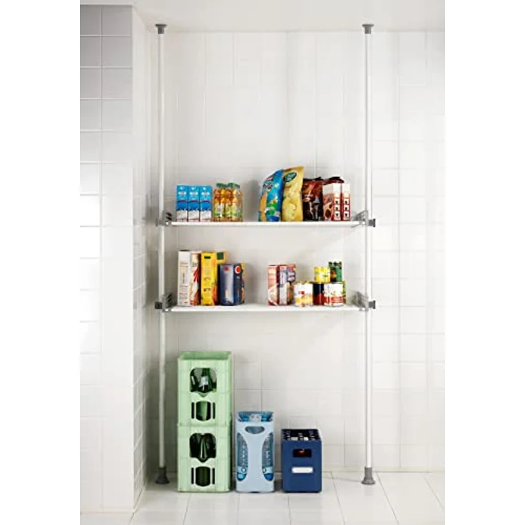 WENKO Teleskopregal Modell Herkules Twin, Set, 2 Trägerstangen, 2 verstellbare Ablagen, ideal für Bad & Abstellkammer – Bild 10