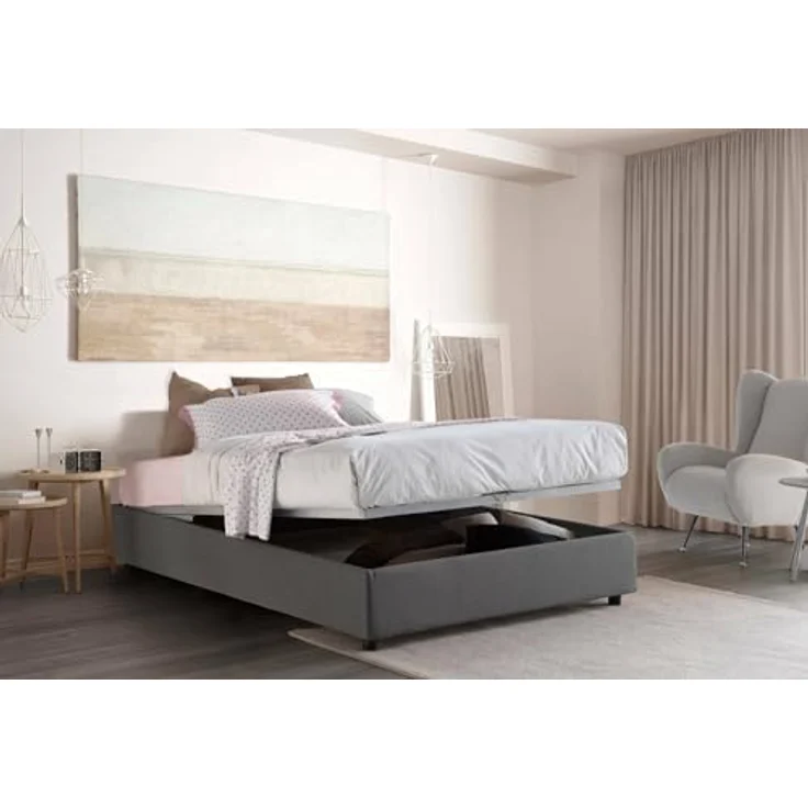 Talamo Italia - Doppelbett Adele, Stoffbett mit Stauraum, Frontöffnung, inklusive Matratze 140 x 190 cm, 100 % Made in Italy, Grau – Bild 4