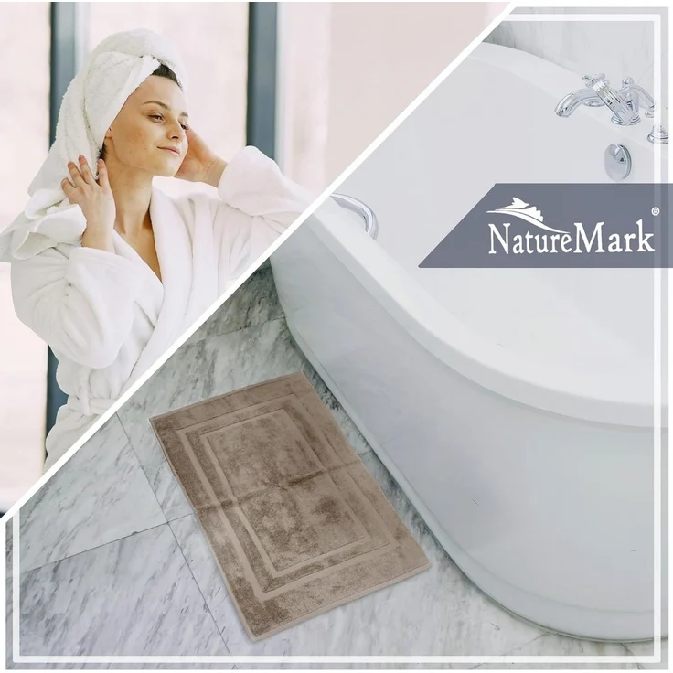 NatureMark 2er Pack Badvorleger Badematte | Premium Qualität | 100% Baumwolle | 50x80 cm | Duschvorleger Duschmatte Doppelpack | Farbe: Sand/Beige – Bild 4