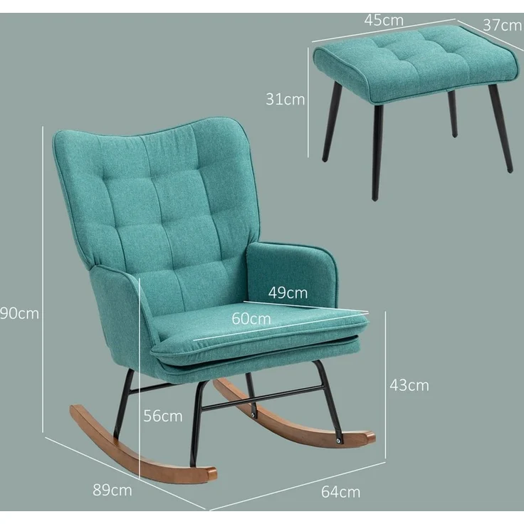 HOMCOM Schaukelsessel Stillsessel mit Hocker (Schaukelstuhl, 2-St, Schwingsessel), für Wohnzimmer, Schlafzimmer, 64L x 89B x 90H cm, Dunkelgrün – Bild 3