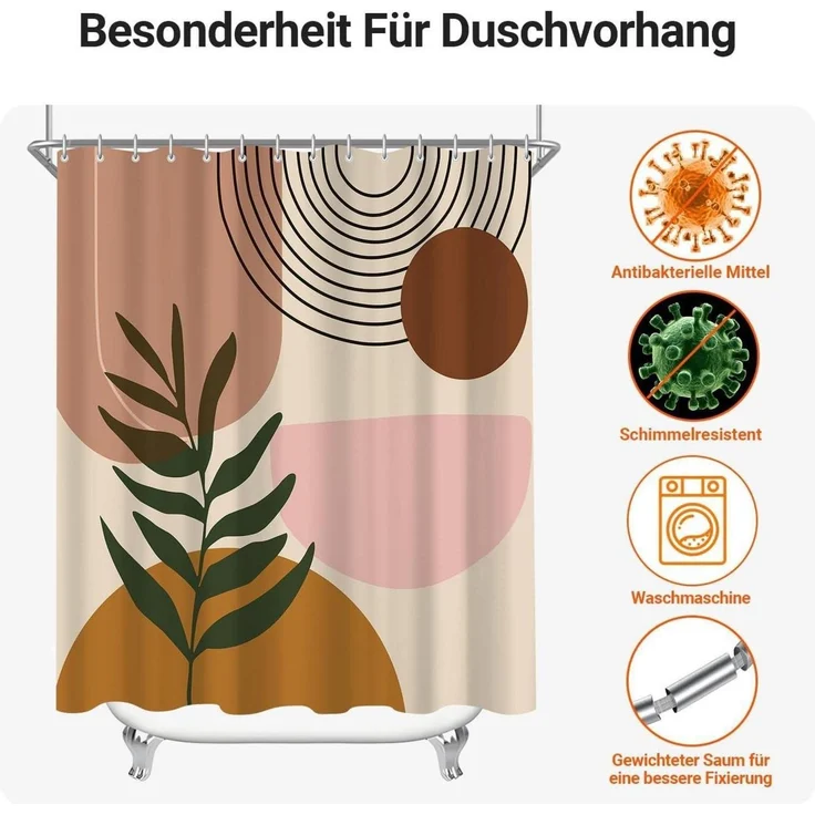 Duschvorhang 240x200cm Blätter Muster, Antischimmel Textil, Wasserabweisend – Bild 7