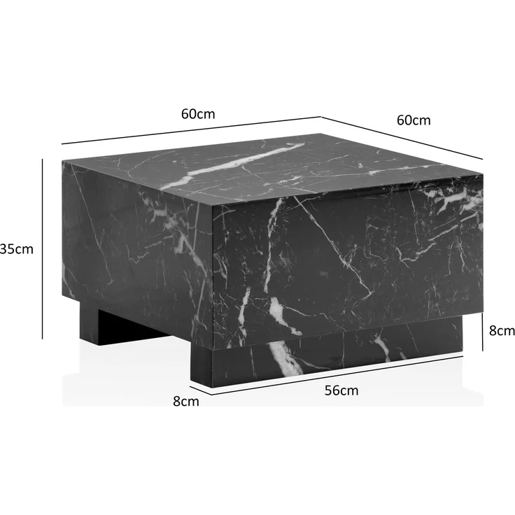 Couchtisch MONOBLOC 60x60x35cm Schwarz Hochglanz Marmor Optik Quadratisch – Bild 3