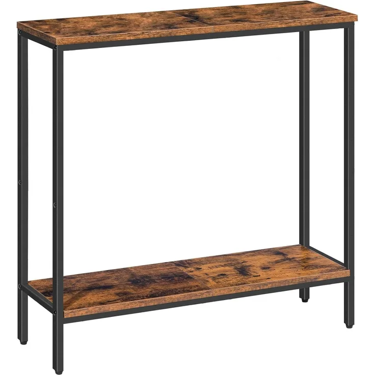 HOOBRO Schmal Konsolentisch mit Ablage, 75 x 22 x 75 cm Beistelltisch, Flurtisch, Kleiner Ausstellungstisch, Sofatisch für kleinen Raum, für Eingang, Flur, Dunkelbraun-Schwarz EBF22XG01