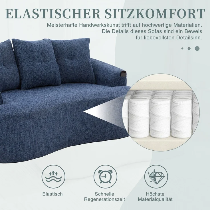 LVHOM 2-Sitzer Sofa mit 3 Kissen, Cloud Sofa mit komprimiertem Design, kein Aufbau erforderlich, Doppelsofa aus Chenille, Blau – Bild 4