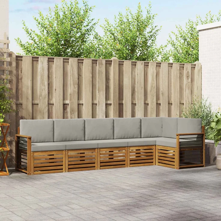 vidaXL Outdoor-Sofagarnitur 6 stk. 6-Sitzer Natur und Hellgrau 3374901 – Bild 1
