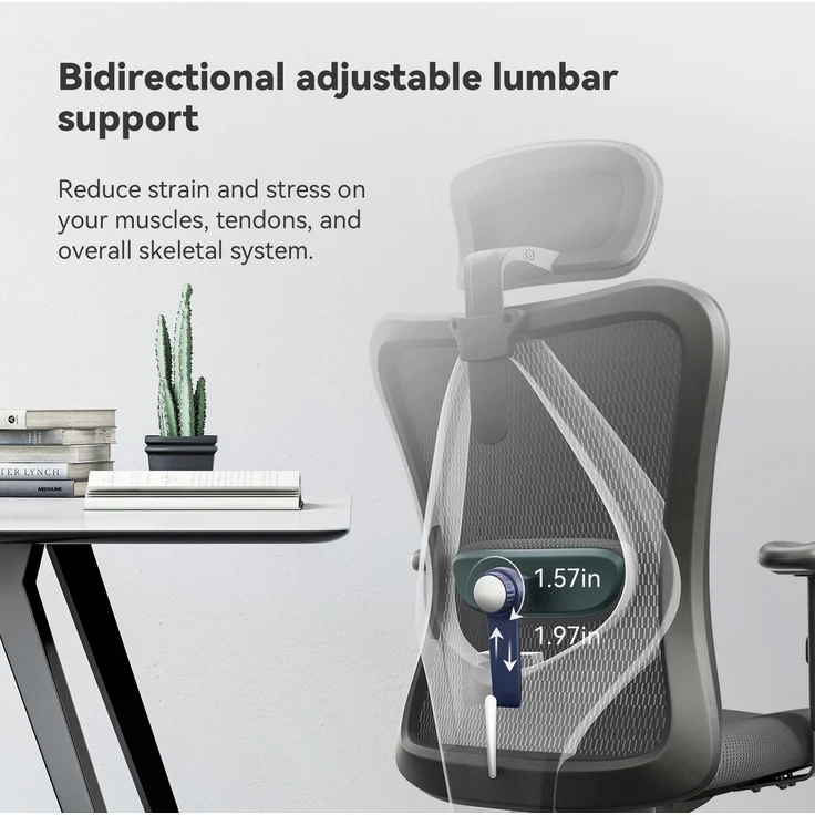 SIHOO Ergonomischer Schreibtischstuhl, Drehstuhl hat Verstellbarer Lordosenstütze, Kopfstütze und Armlehne, Höhenverstellung und Wippfunktion, Rückenschonend, Bürostuhl bis 150kg/330LB Belastbar – Bild 19
