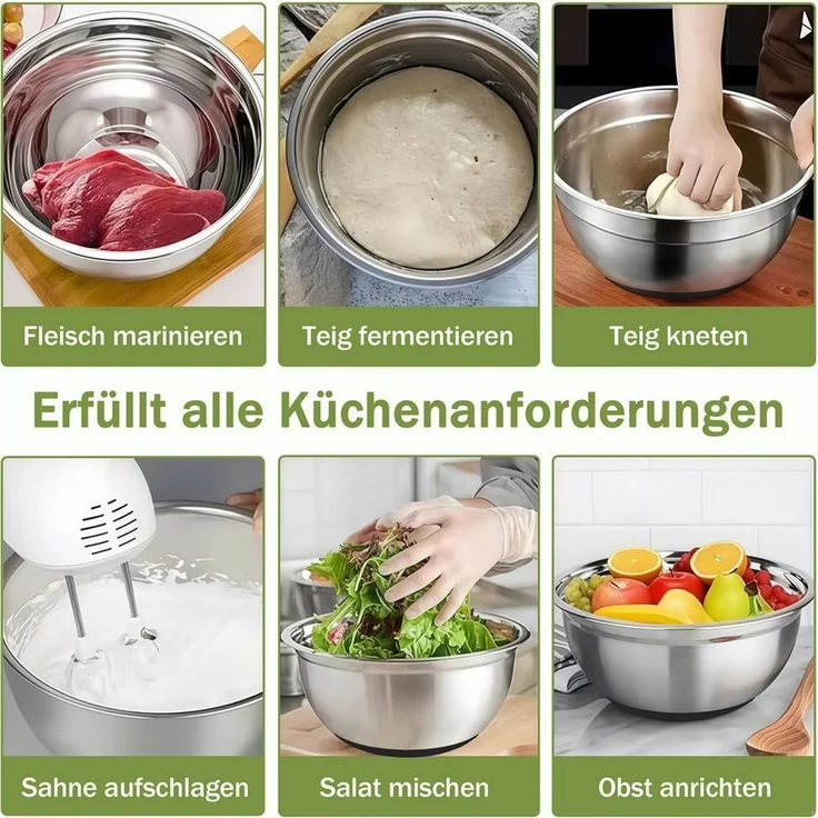 GLIESE Rührschüssel Edelstahl-Set Mit Nestenden Schüsseln Luftdichten Deckeln, (26-tlg), stapelbar – Bild 3