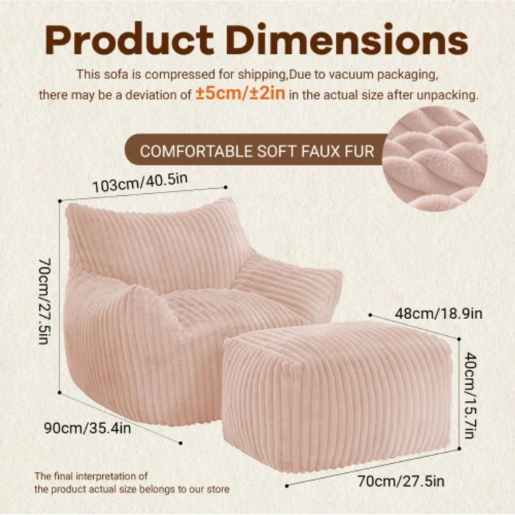 ANYSUN Relaxsessel mit Hocker, ergonomischer Sitzkomfort & weiche Polsterung, 100 × 90 × 70 cm, ideal für Wohnzimmer, Leseecke & Schlafzimmer – Bild 2