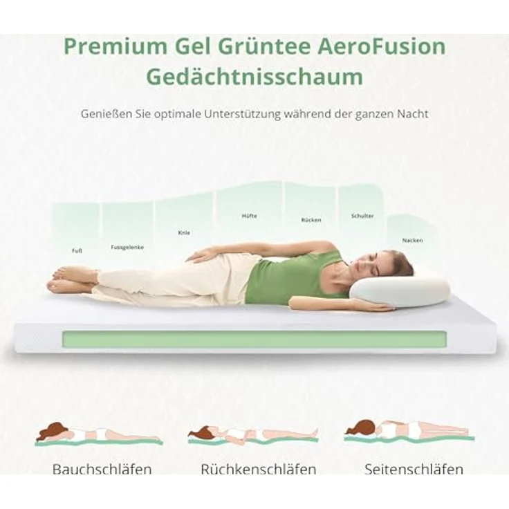 EGO HOME Gel Topper 100x200 cm, H2 Weicher Gel-Memory Matratzen Topper mit Grüntee-Extrakt, Öko-TEX Zertifiziert, Matratzen Topper 140x200 mit für Boxspringbett Schlafsofa Gel Bezug Kaltschaum 9CM Höhe – Bild 6