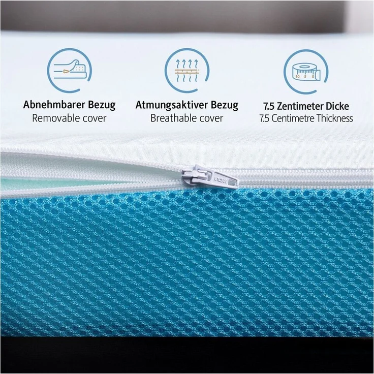 Komfortec, Topper 90/140/180x200 cm, 7.5 cm hoch, H3/H4 mit Gel-Memory, Oeko-TEX & CertiPUR-US Zertifiziert Matratzentopper für Boxspringbett – Bild 3