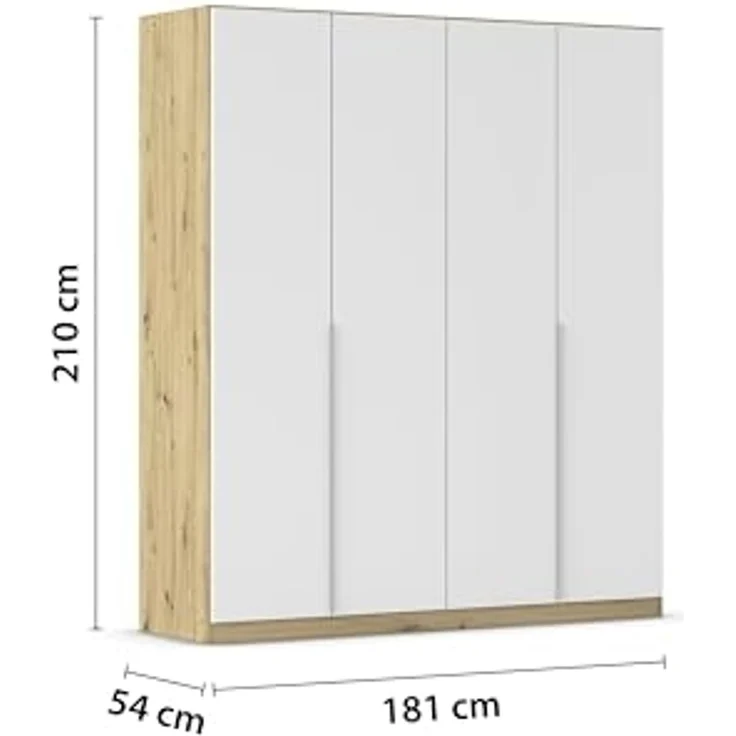 Rauch Möbel Alabama, Kleiderschrank für Schlafzimmer, Kinderzimmer, Wohnzimmer, Garderobe, Flur, 4-türig, mit Zubehör Premium, Farbe Weiß/Eiche Artisan, Holz, Breite 181 cm – Bild 3