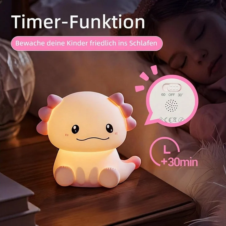 FELIXLEO LED Nachtlicht Axolotl Nachtlicht Kinder Silikon Lampe Dimmbar Touch Aufladbar – Bild 3