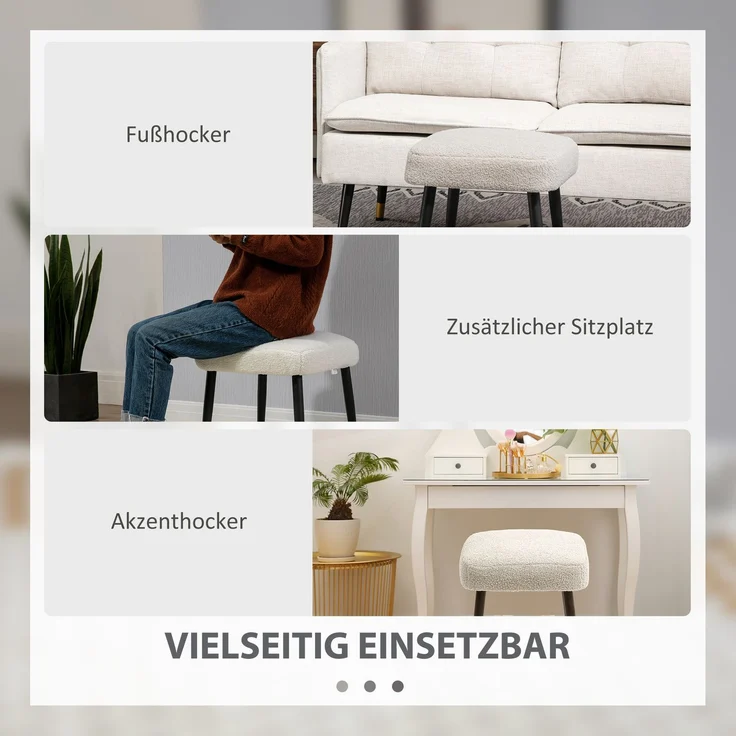Hocker, Fußstütze, gepolsterter Sitz, Kaschmir-Optik, Stahlbeine, 42 x 42 x 44 cm, Hellgrau--Hellgrau--42x42x44cm--YOUDENOVA – Bild 7
