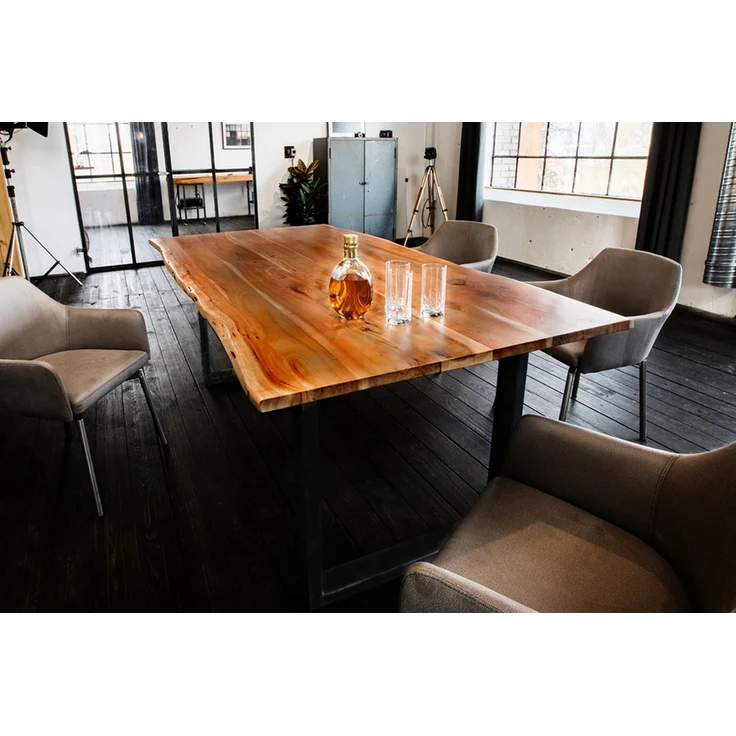 KAWOLA Esstisch LORE Tisch 240x100cm massiv mit Baumkante Nussbaumfarben Fuß schwarz – Bild 2